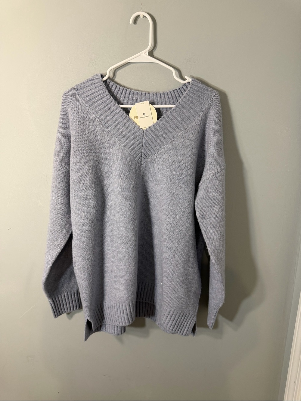 NWT Pink Rose V-Neck Cozy Knit Sweater in Light Blue